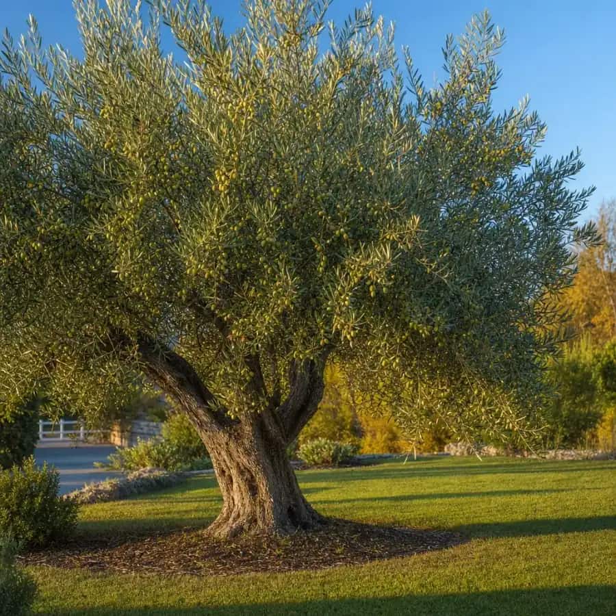 Arbequina Olive Tree (Olea europaea 'Arbequina') — mature, planted