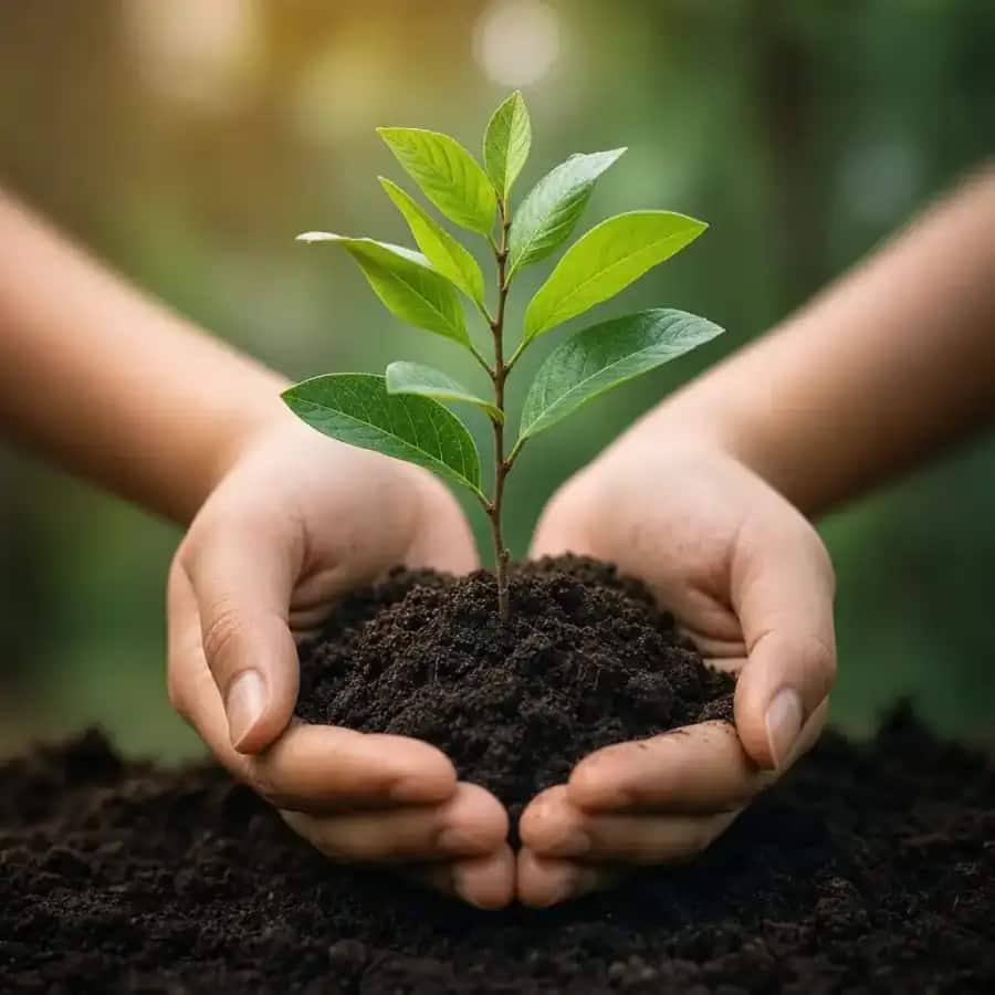 A healthy sapling held in cupped hands