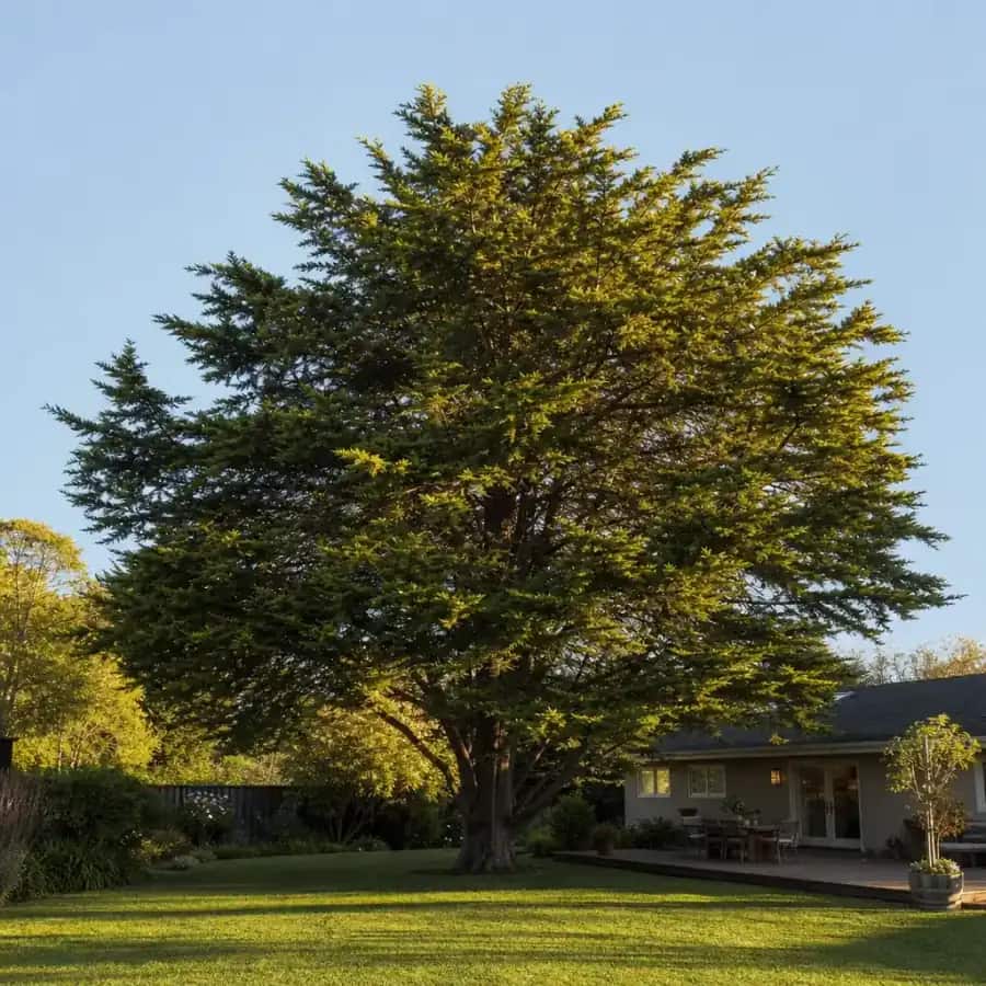 Hesperocyparis (Cupressus) macrocarpa Goldcrest Monterey Cypress (Hesperocyparis (Cupressus) macrocarpa) — mature, planted