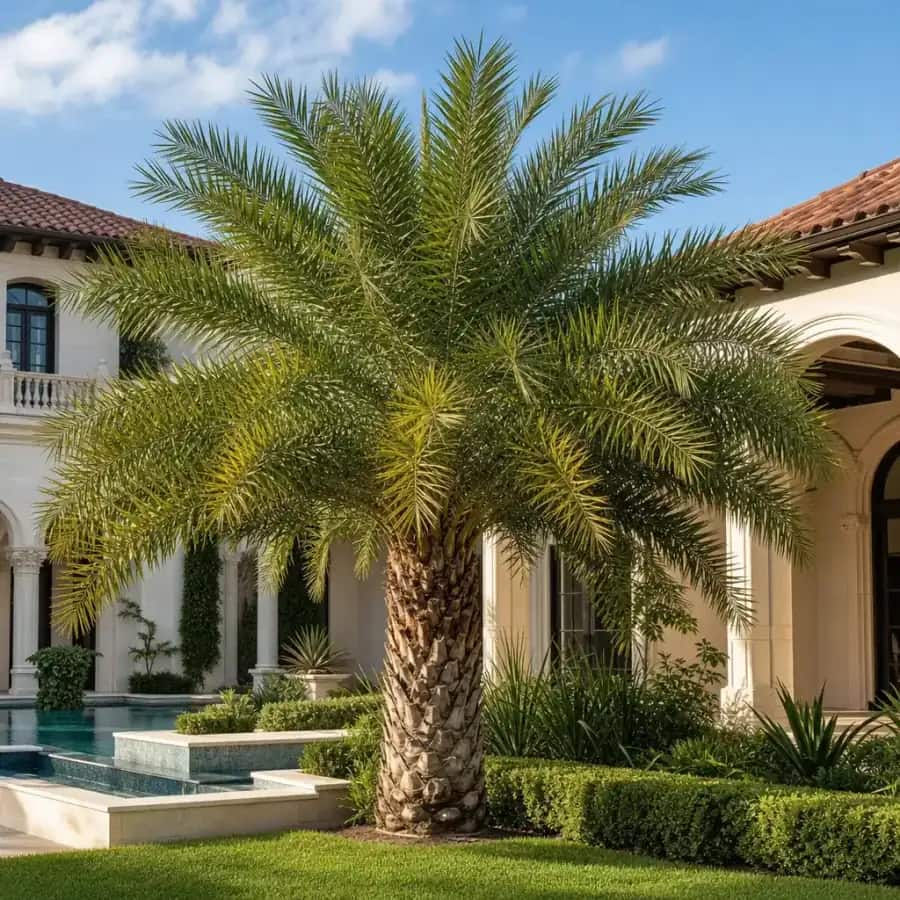 Pygmy Date Palm (Phoenix roebelenii) — mature, planted