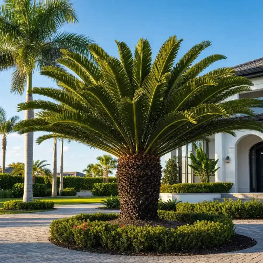 Queen Sago Palm (Cycas cincinalis) — mature, planted