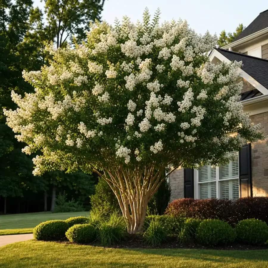 Thunderstruck White Lightning Crape Myrtle (Lagerstroemia x) — mature, planted