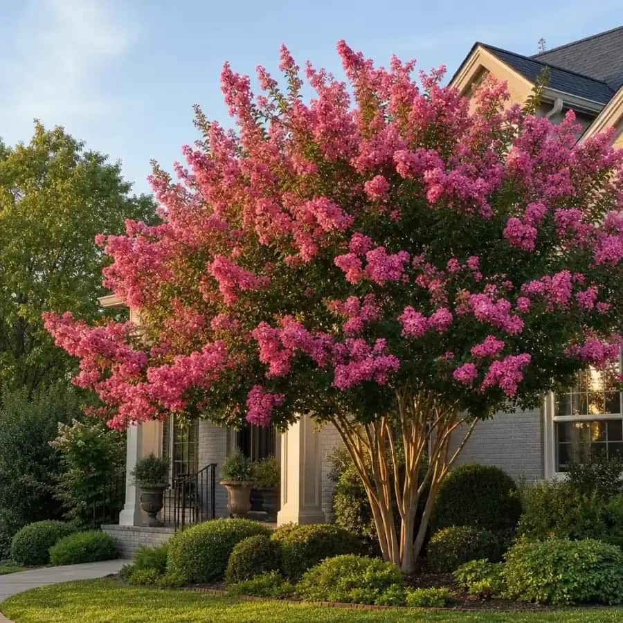 Tuscarora Crape Myrtle (Lagerstroemia indica x fauriei) — mature, planted
