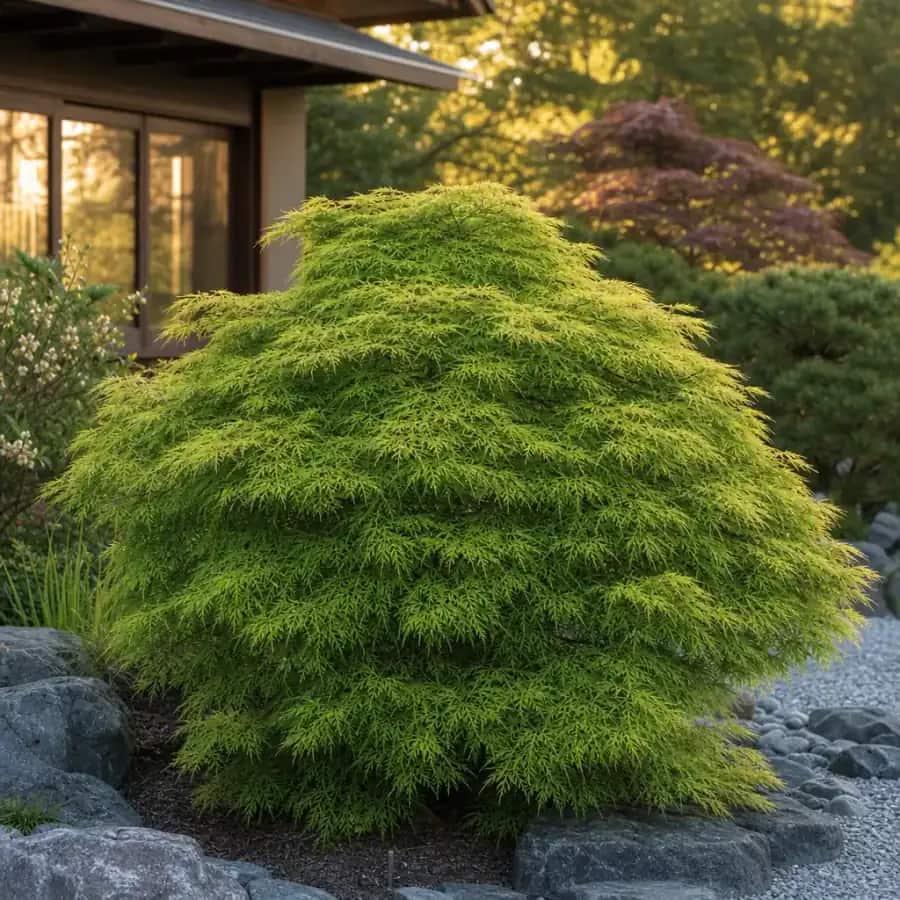 Viridis Japanese Laceleaf Maple (Acer palmatum subsp. matsumurae) — mature, planted